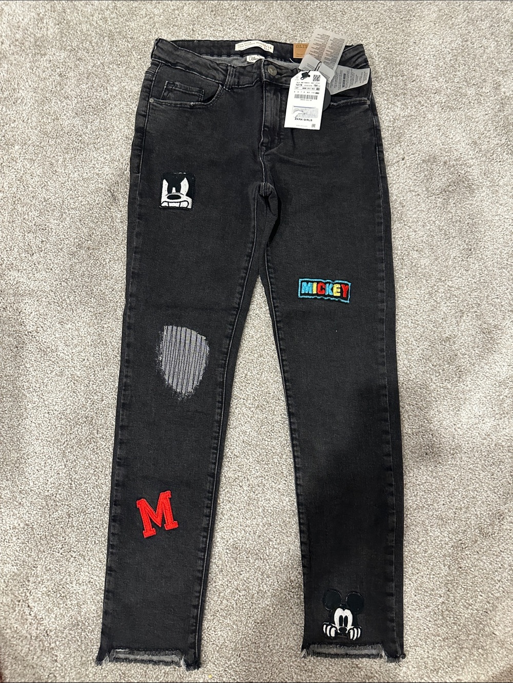 Zara Girls x Disney Minnie & Mickey Mouse patchwork skinny jeans in black